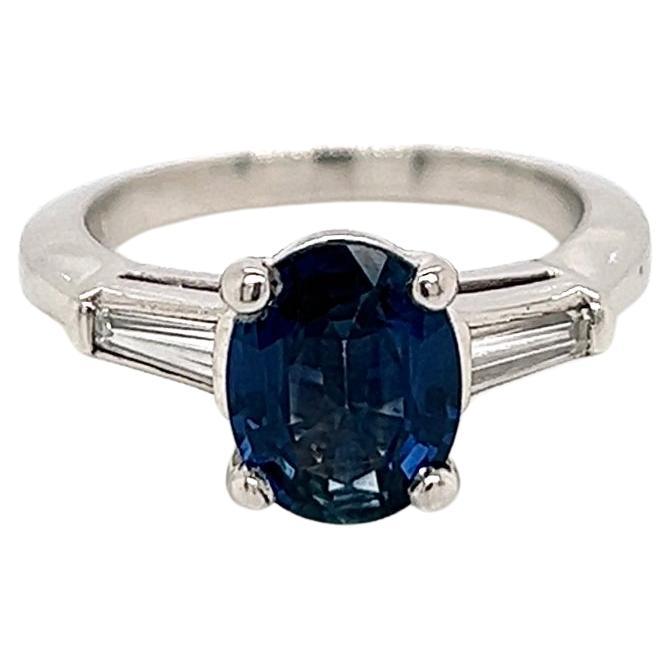 2.26 Total Carat Sapphire Diamond Engagement Ring GIA