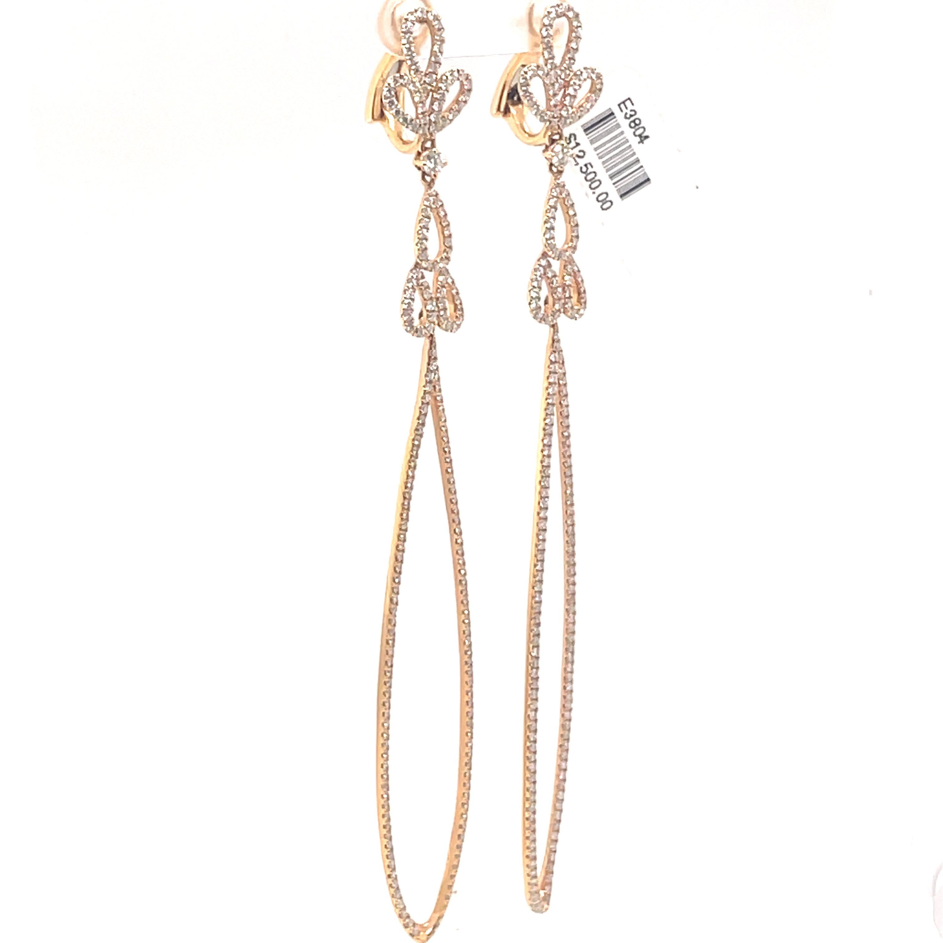 2.26ct Diamond Loop Chandelier Earrings 18k Rose Gold In New Condition For Sale In BEVERLY HILLS, CA