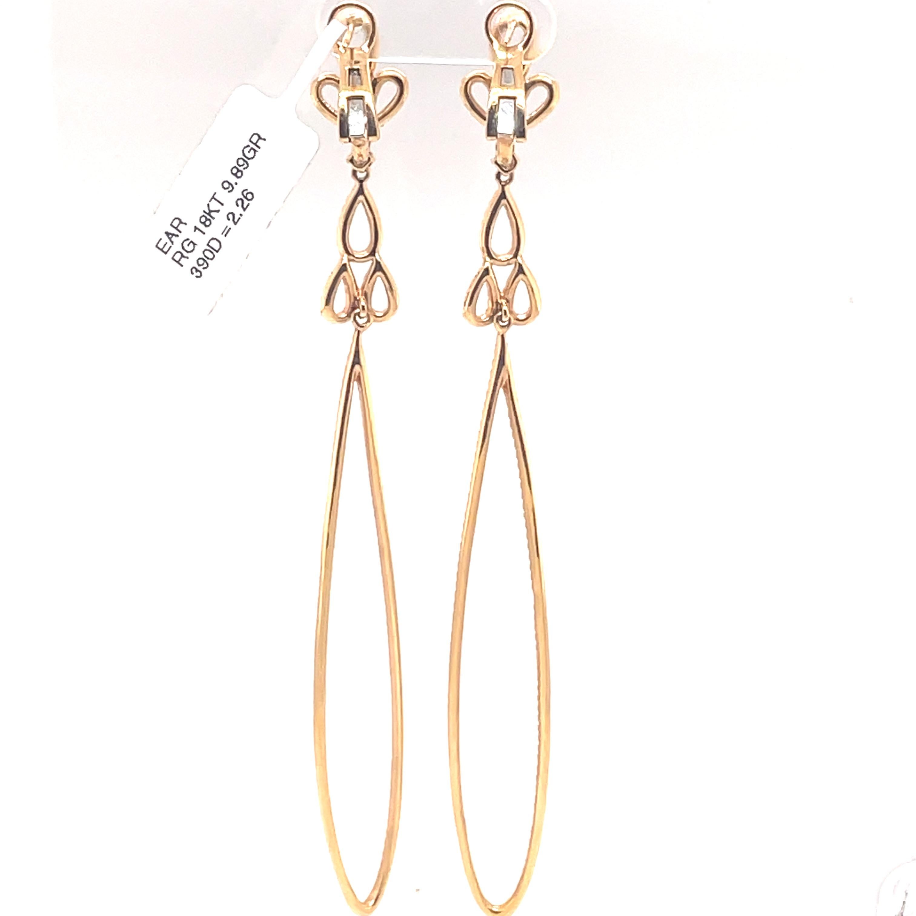 2.26ct Diamond Loop Chandelier Earrings 18k Rose Gold For Sale 1