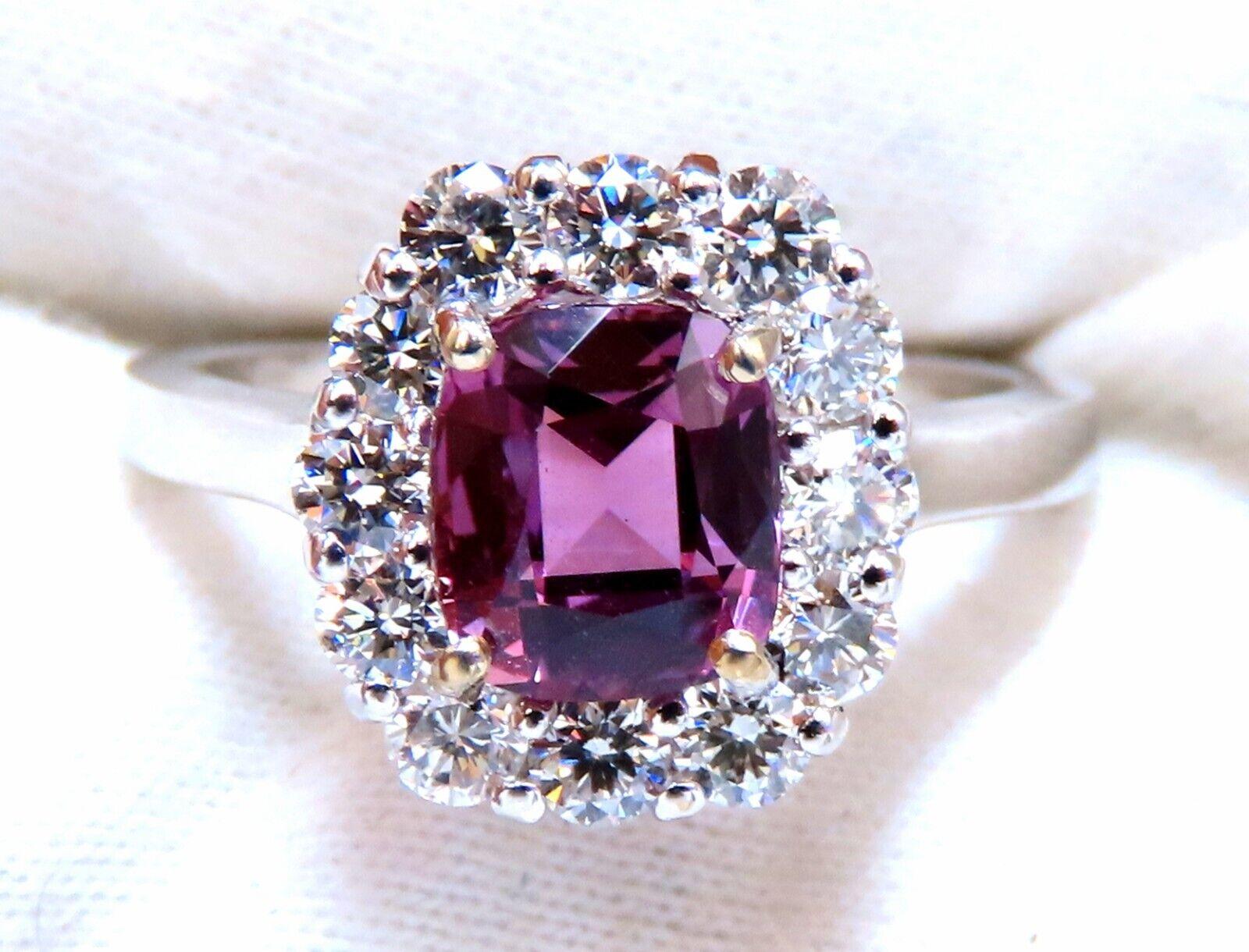 Cushion Cut 2.26ct GIA Certified Natural Purple Pink Sapphire Diamonds Ring 14kt For Sale