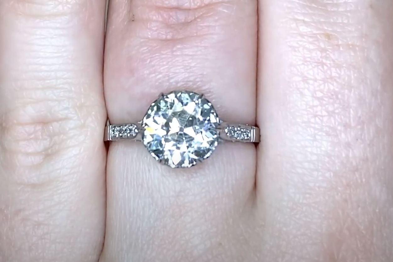 Art Deco 2.26ct Old European Cut Diamond Engagement Ring, Platinum For Sale