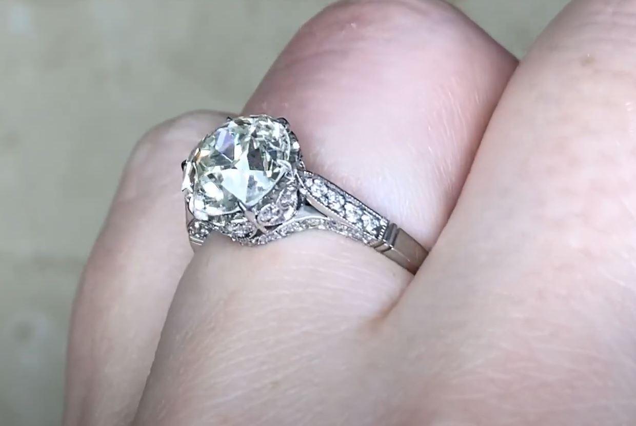 Women's 2.26ct Old European Cut Diamond Engagement Ring, Platinum For Sale
