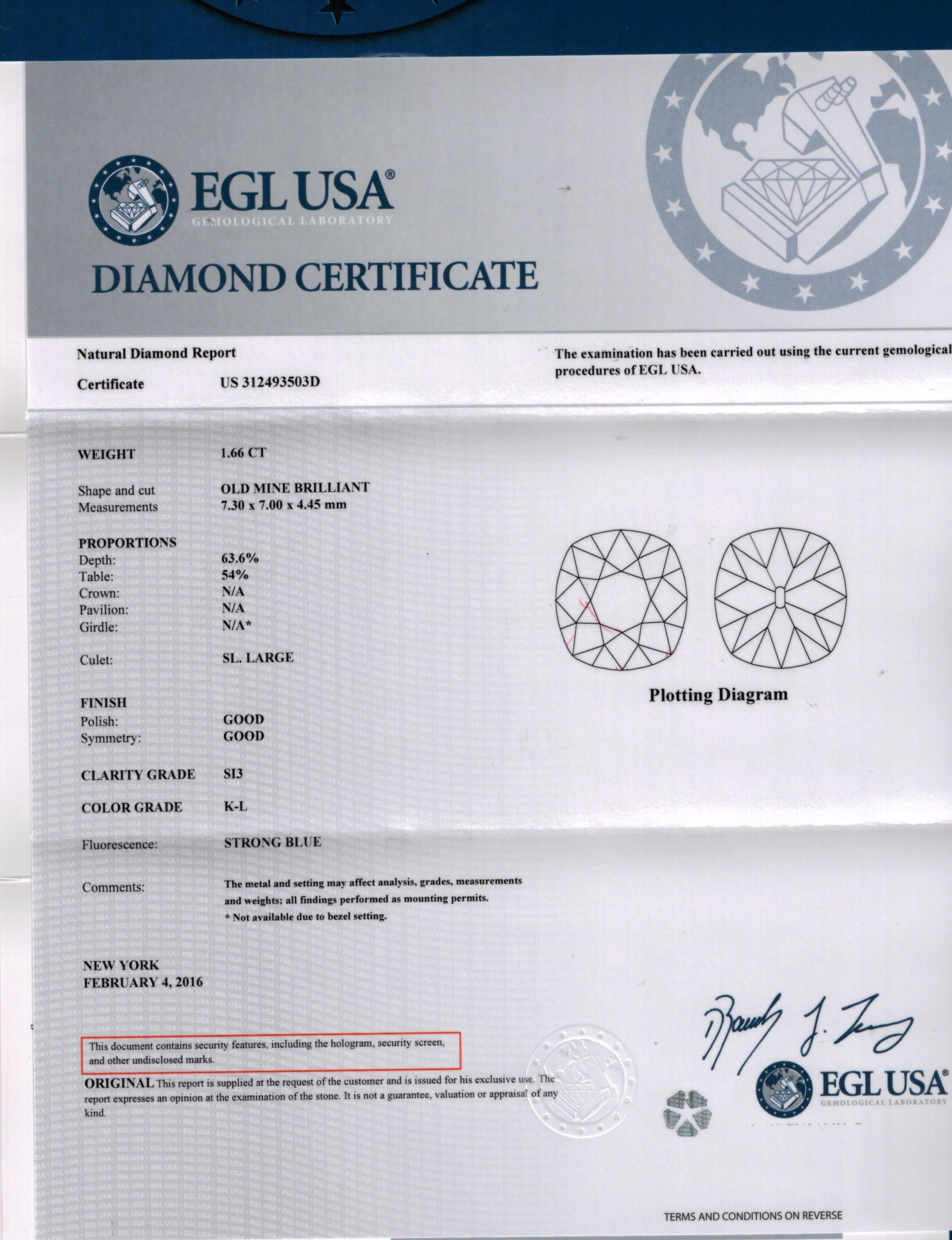 Old Mine Cut 2.26 Carat Old Mine Diamond Cluster Engagement Wedding Platinum Ring EGL, USA