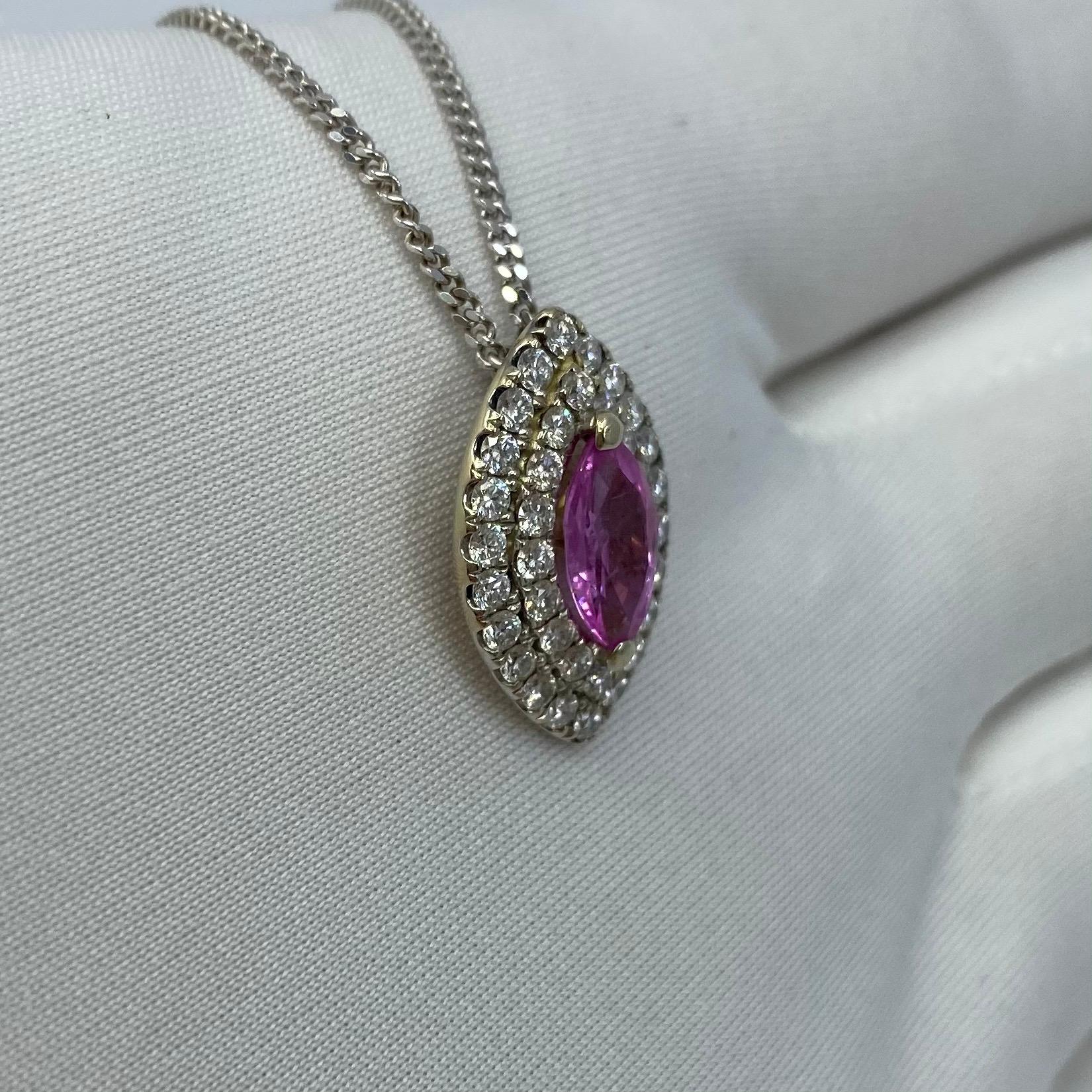 2.26 Carat Vivid Pink Sapphire and Diamond 18 Karat White Gold Pendant Necklace In New Condition For Sale In Birmingham, GB