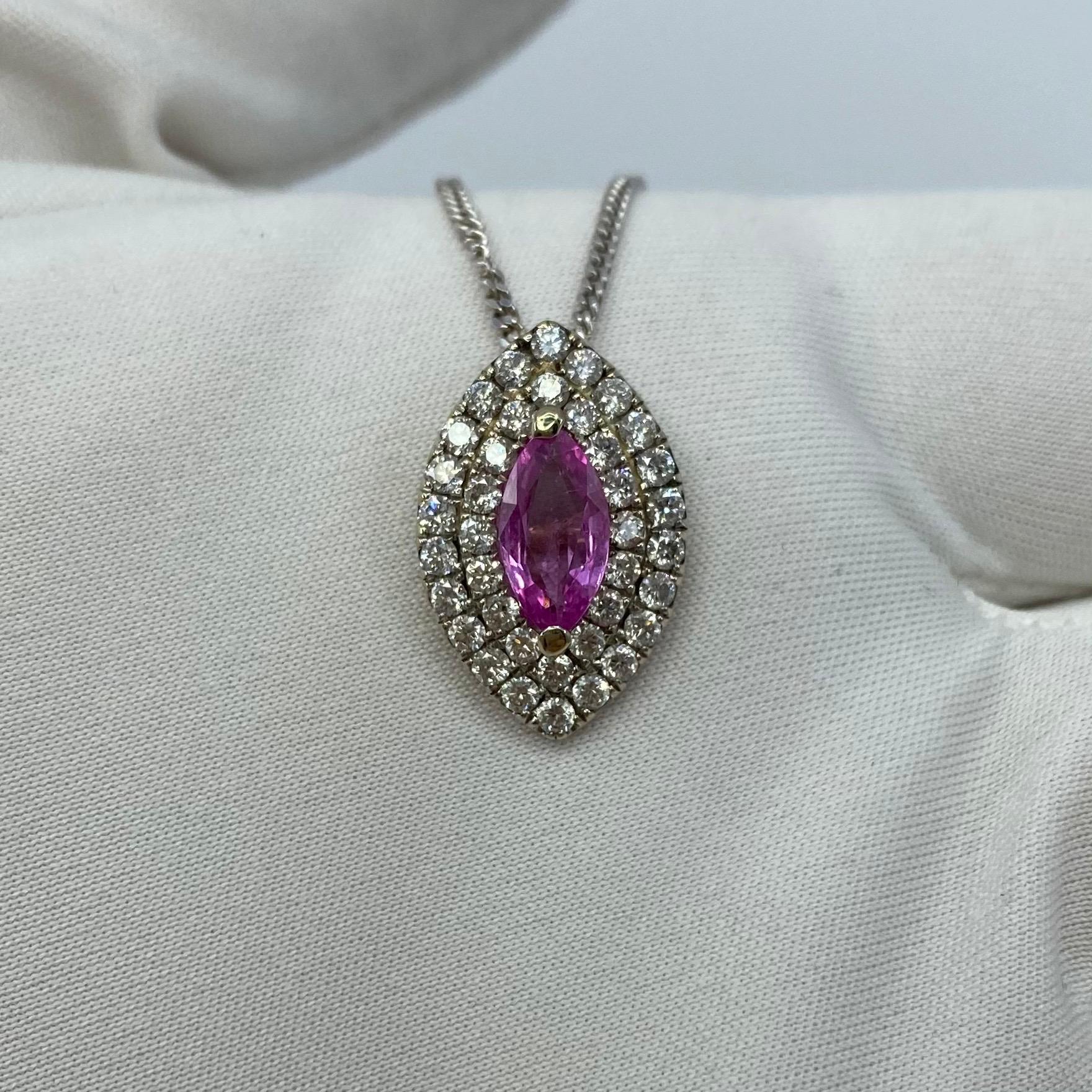 Women's or Men's 2.26 Carat Vivid Pink Sapphire and Diamond 18 Karat White Gold Pendant Necklace For Sale