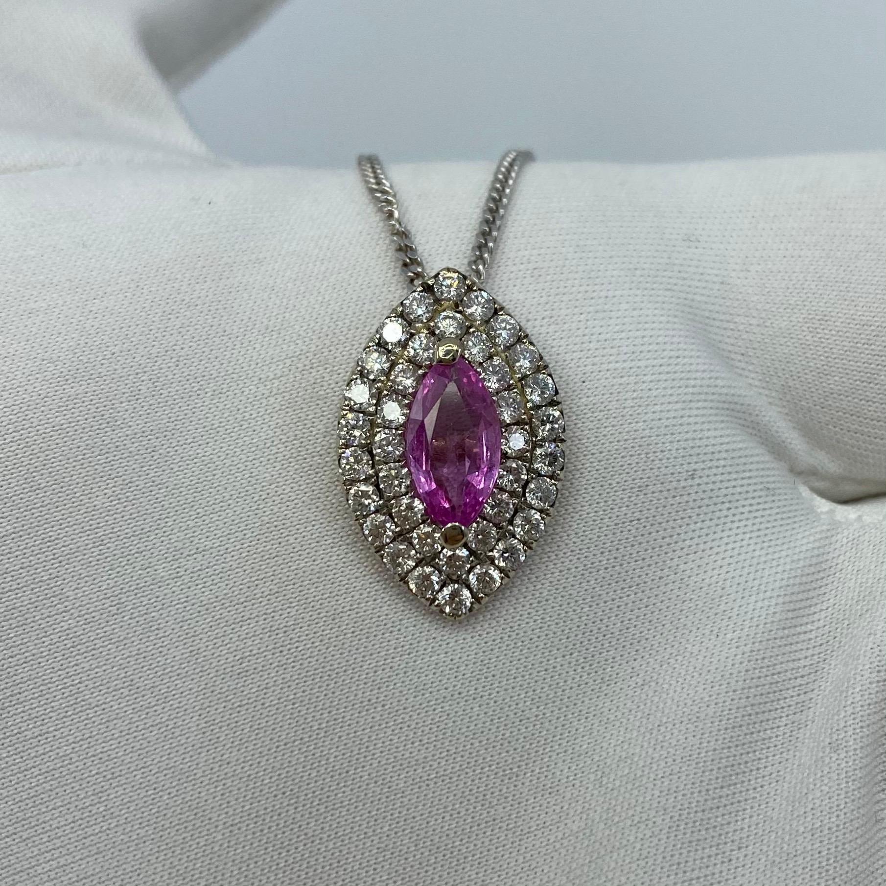 2.26 Carat Vivid Pink Sapphire and Diamond 18 Karat White Gold Pendant Necklace For Sale 1