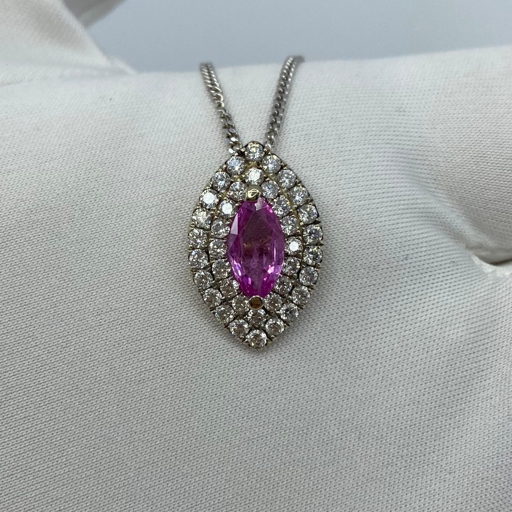 2.26 Carat Vivid Pink Sapphire and Diamond 18 Karat White Gold Pendant Necklace For Sale 2