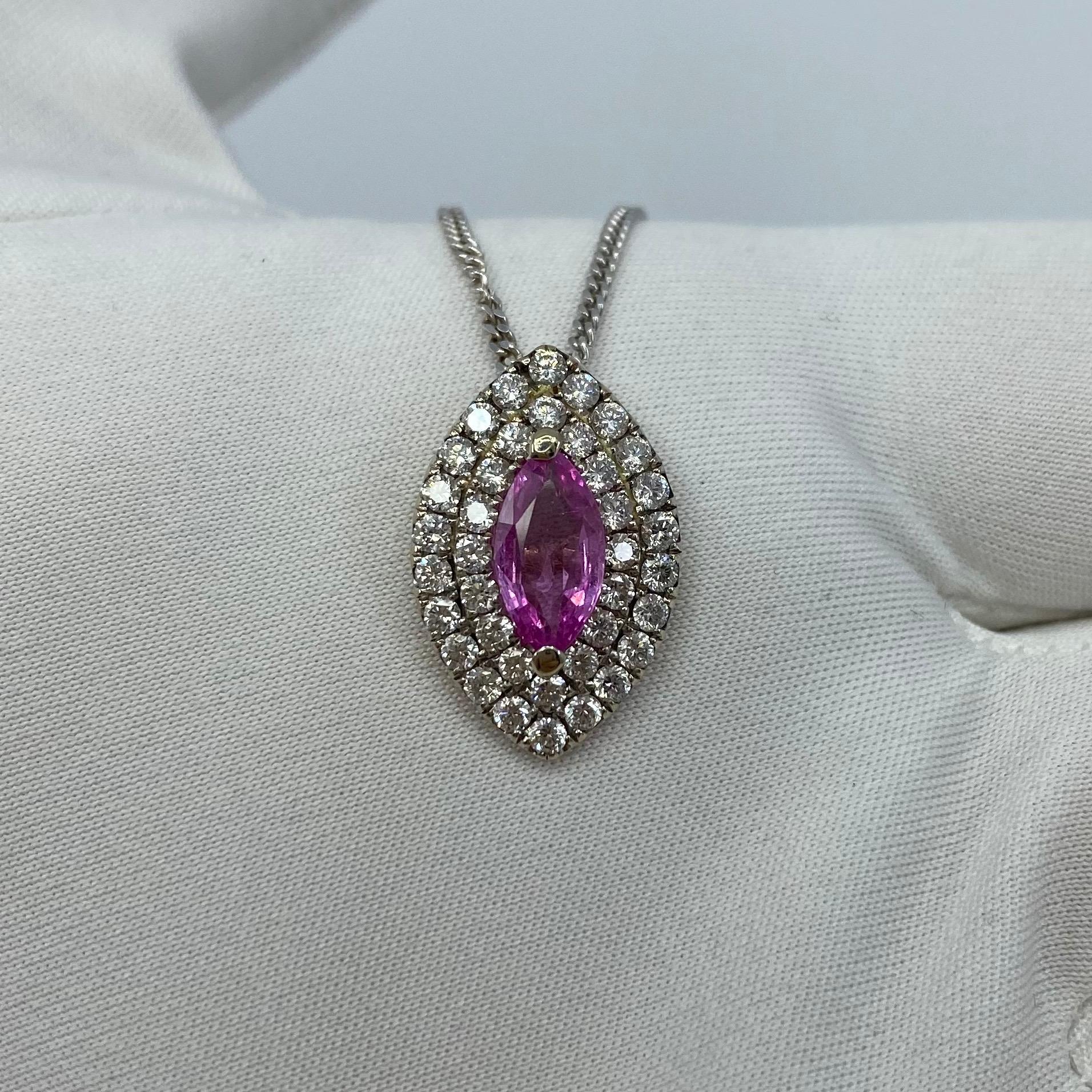 2.26 Carat Vivid Pink Sapphire and Diamond 18 Karat White Gold Pendant Necklace For Sale 3