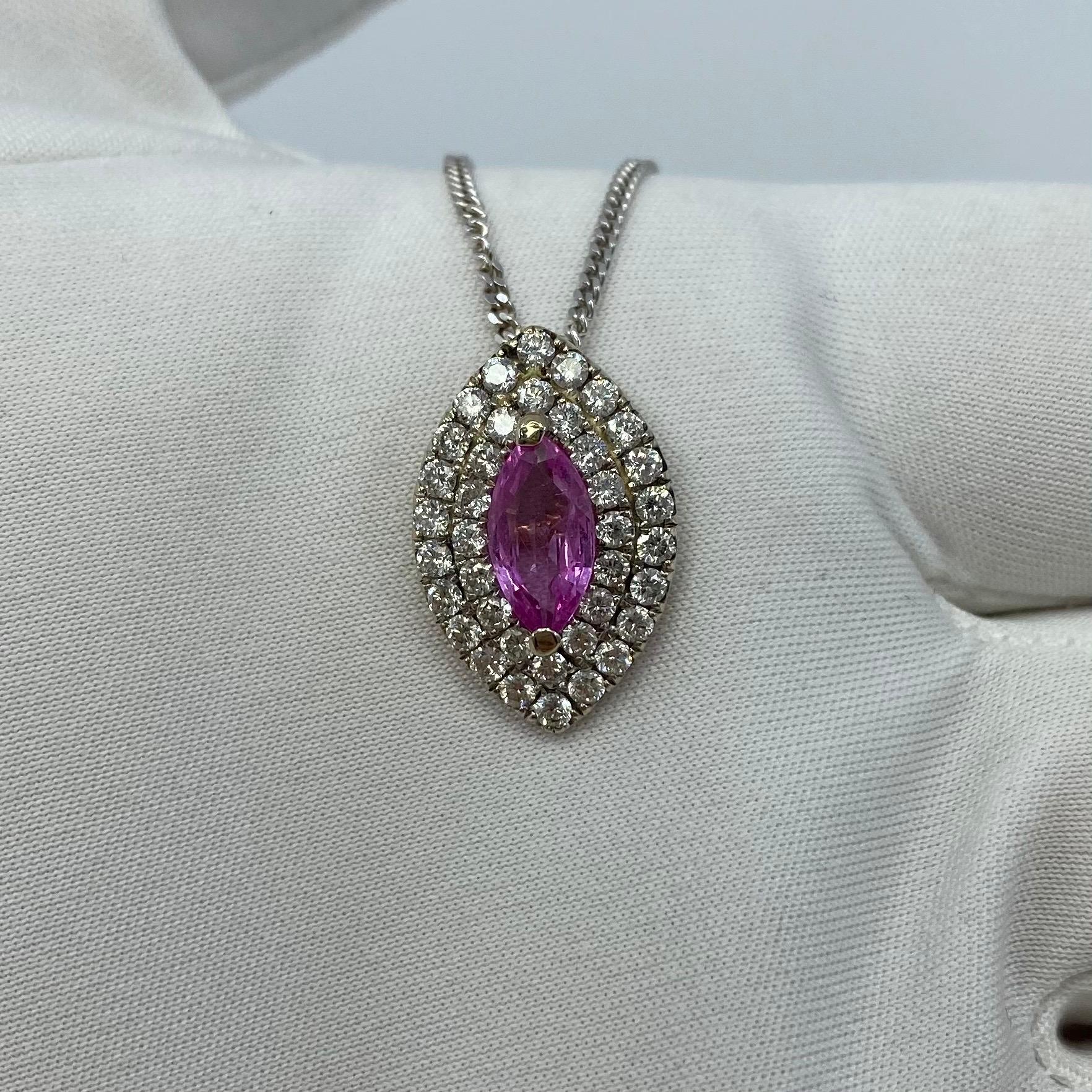 2.26 Carat Vivid Pink Sapphire and Diamond 18 Karat White Gold Pendant Necklace For Sale 4