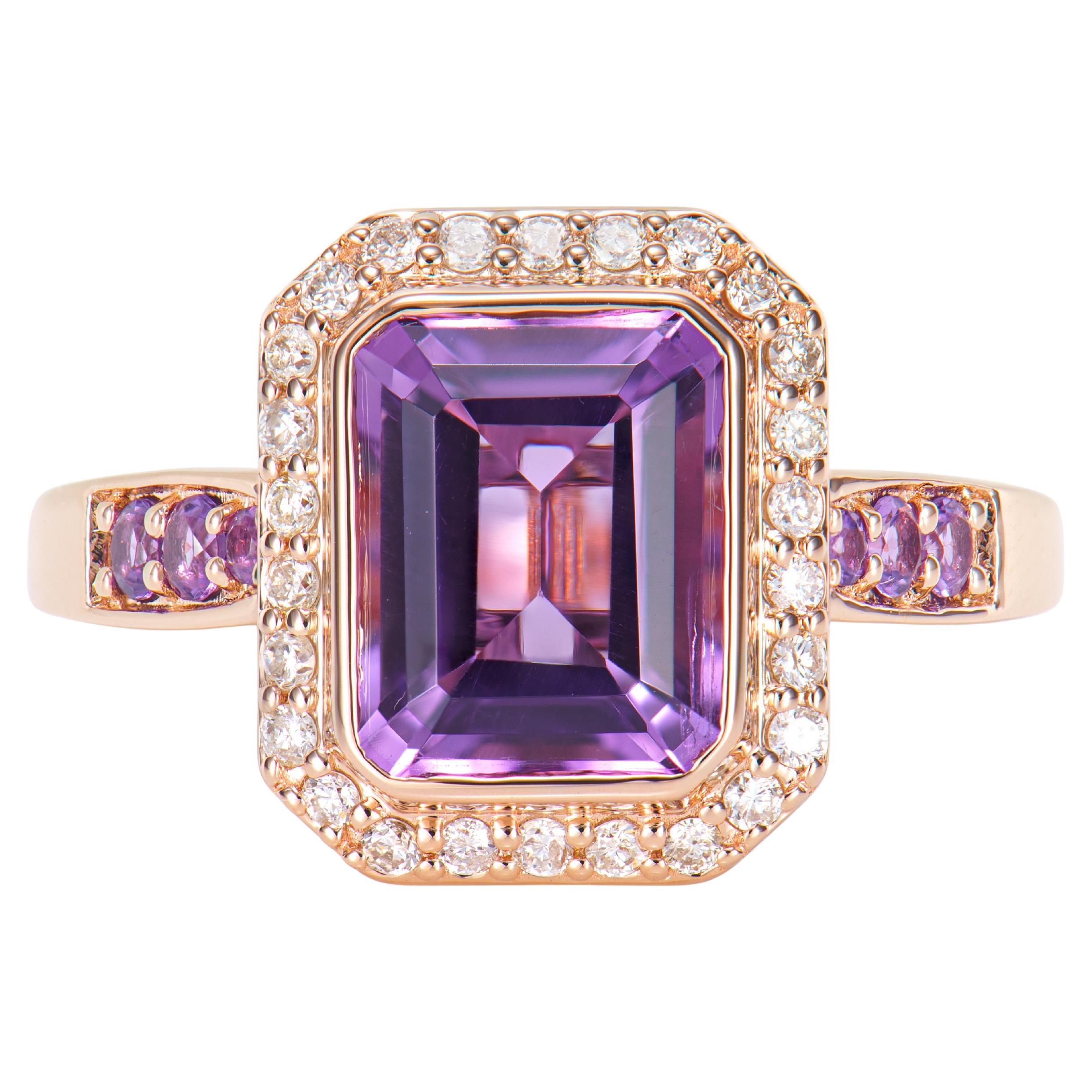 2.27 Carat Amethyst Fancy Ring in 14Karat Rose Gold with White Diamond.   For Sale