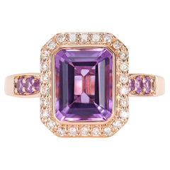 2.27 Carat Amethyst Fancy Ring in 14Karat Rose Gold with White Diamond.  