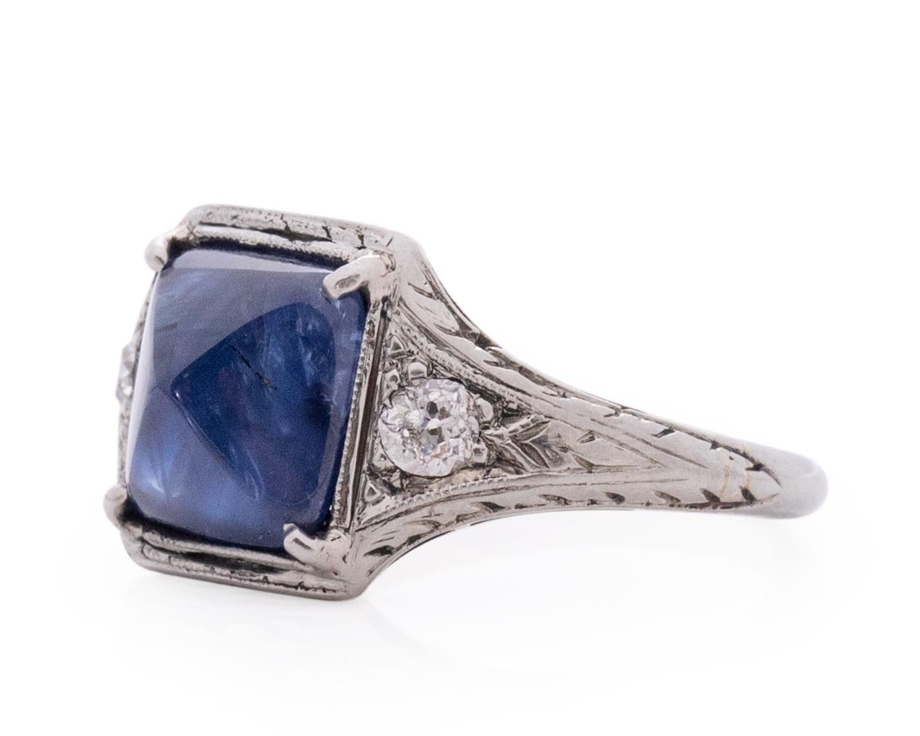 Cabochon 2.27 Carat Art Deco Diamond Platinum Engagement Ring For Sale