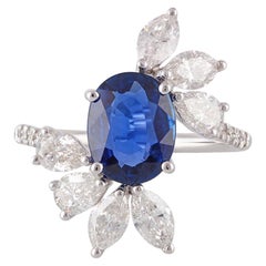 2.27 Carat Blue Sapphire and Diamond Ring Studded in 18 Karat White Gold