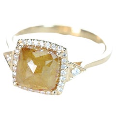 2.27 Carat Brown Diamond with Round-Cut White Diamond 14K Yellow Gold Ring