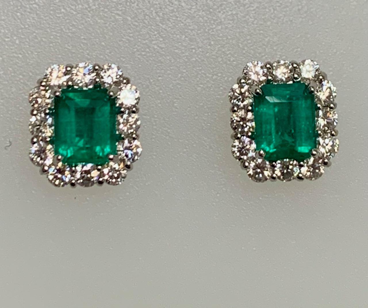 Modern 2.27 Carat Columbian Emerald Diamonds Earrings