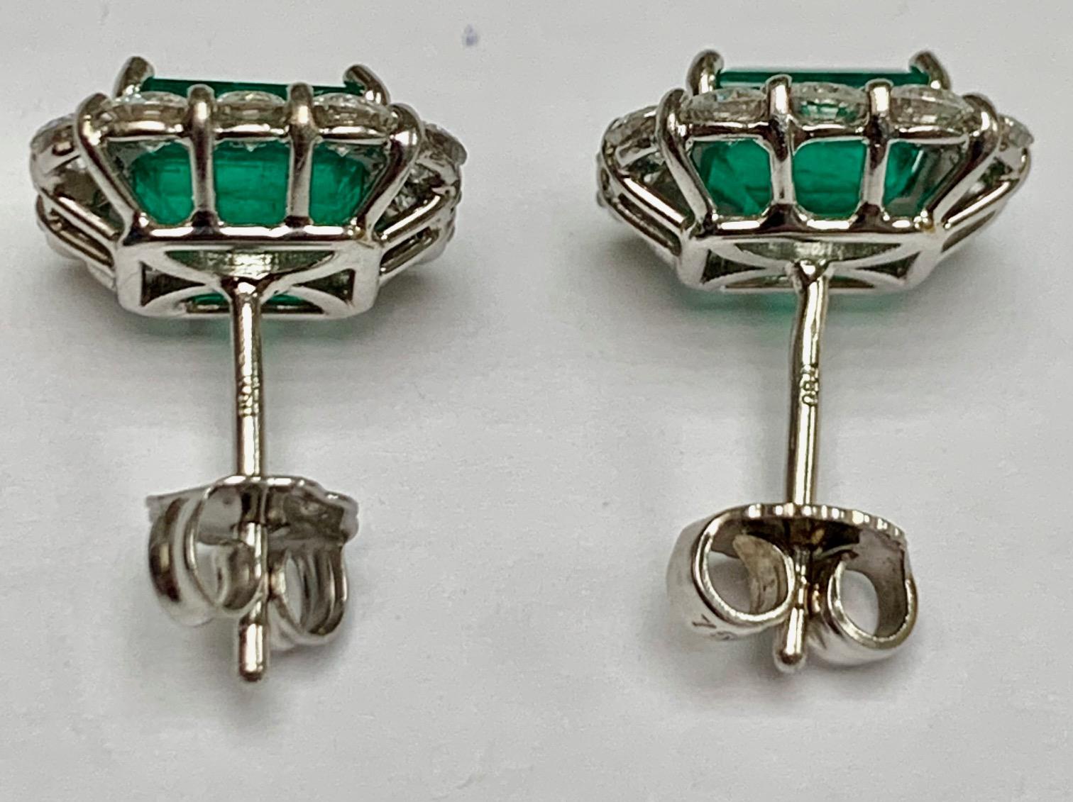 Emerald Cut 2.27 Carat Columbian Emerald Diamonds Earrings