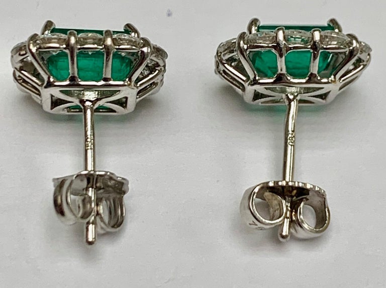 Emerald Cut 2.27 Carat Columbian Emerald Diamonds Earrings For Sale