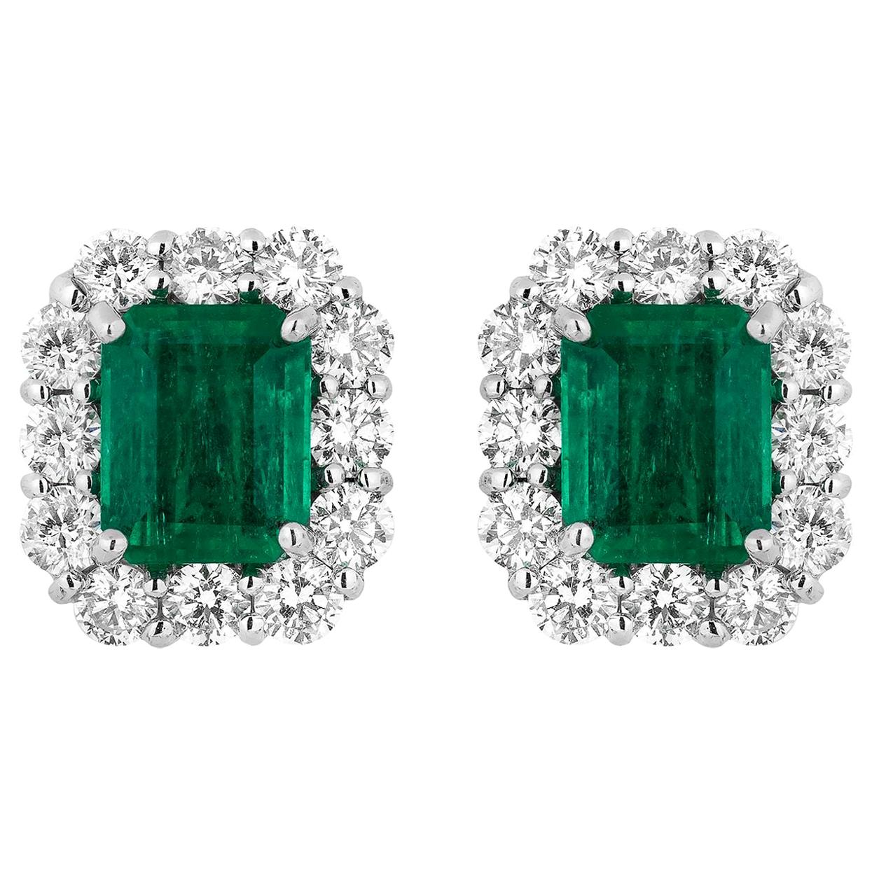 2.27 Carat Columbian Emerald Diamonds Earrings
