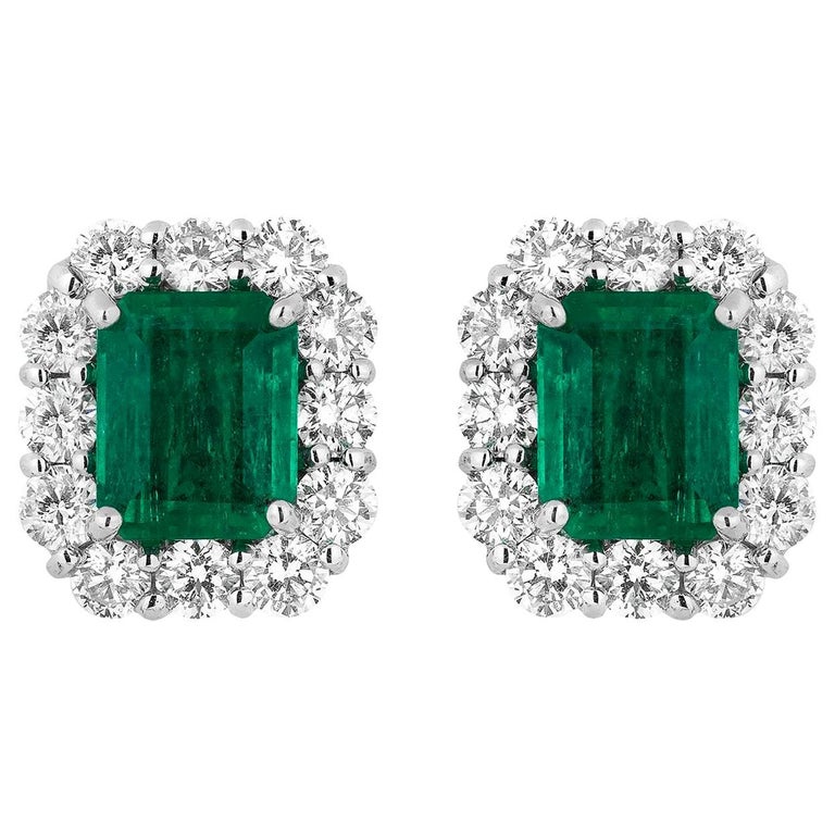 2.27 Carat Columbian Emerald Diamonds Earrings For Sale