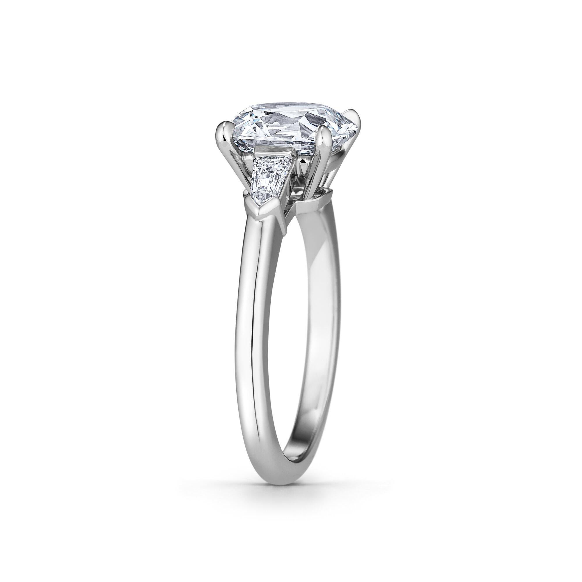 Be Brilliant with this 2.27 cushion cut diamond platinum handmade engagement ring.  GIA certification #5191823591.  F color.  VS2 clarity.  Side diamond bullets with a total weight of .21 carats.  D-E color.  VS1 clarity.  Size 6.  Designed by