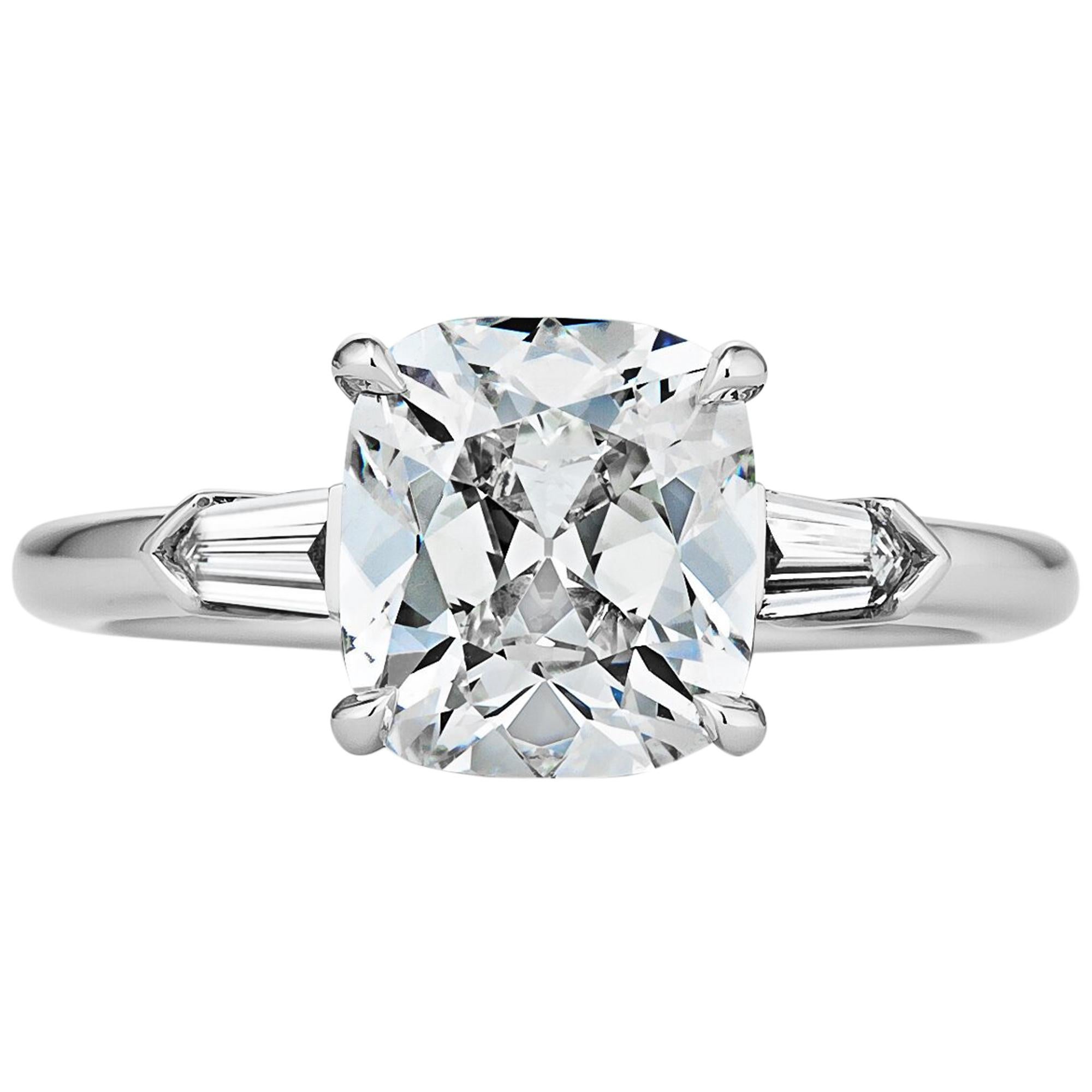 2.27 Carat Cushion Brilliant Cut Diamond Platinum Handmade Engagement Ring