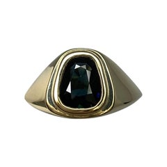 2.27 Carat Deep Blue Sapphire Fancy 'Egg Shape' Men's Signet Yellow Gold Ring