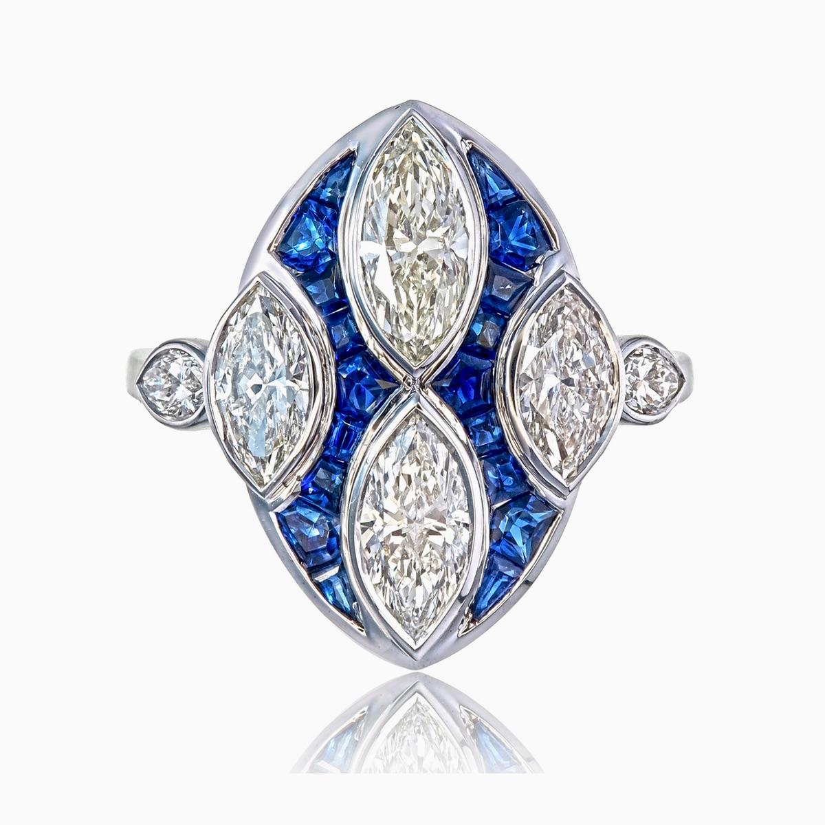 2.27 Carat Diamond and Blue Sapphire Ring in 18 Karat White Gold (Moderne) im Angebot