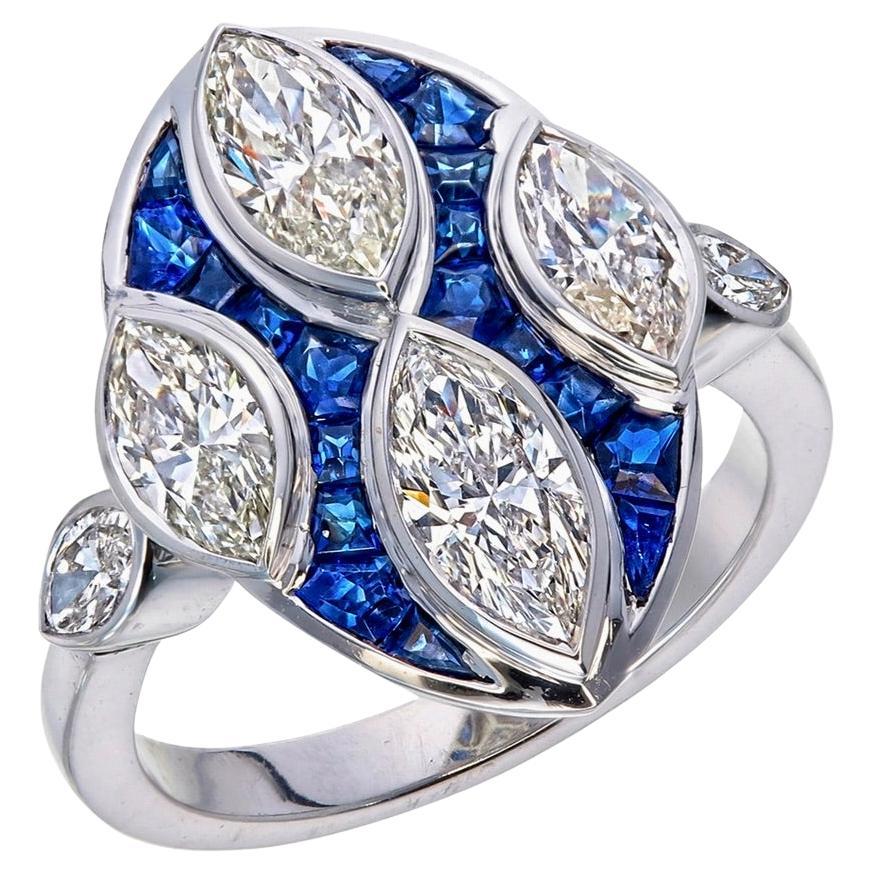 2.27 Carat Diamond and Blue Sapphire Ring in 18 Karat White Gold