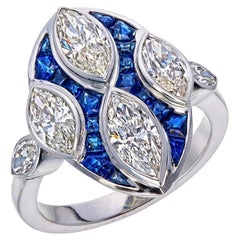 2.27 Carat Diamond and Blue Sapphire Ring in 18 Karat White Gold