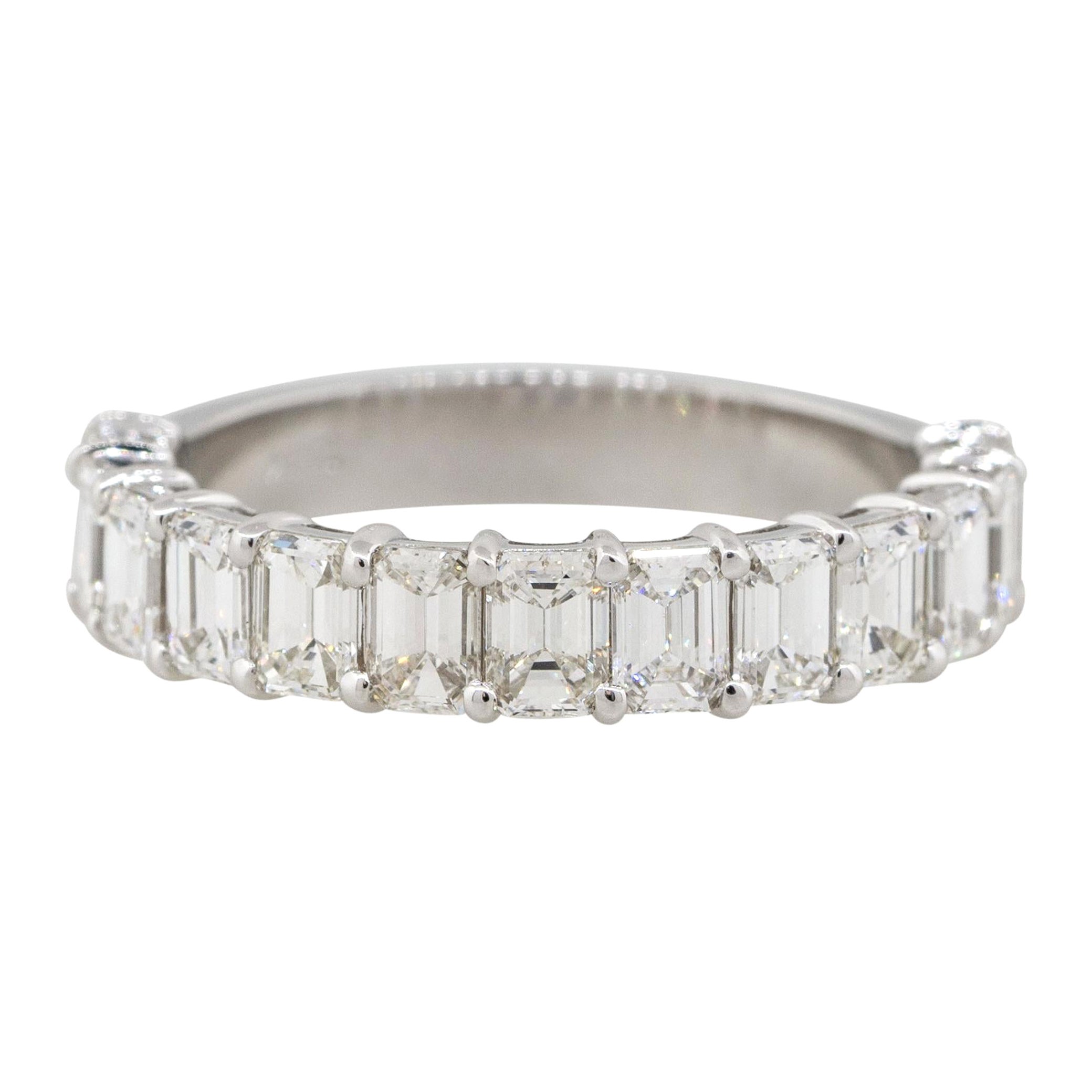 2.27 Carat Emerald Cut Diamond Halfway Wedding Band 18 Karat in Stock For Sale