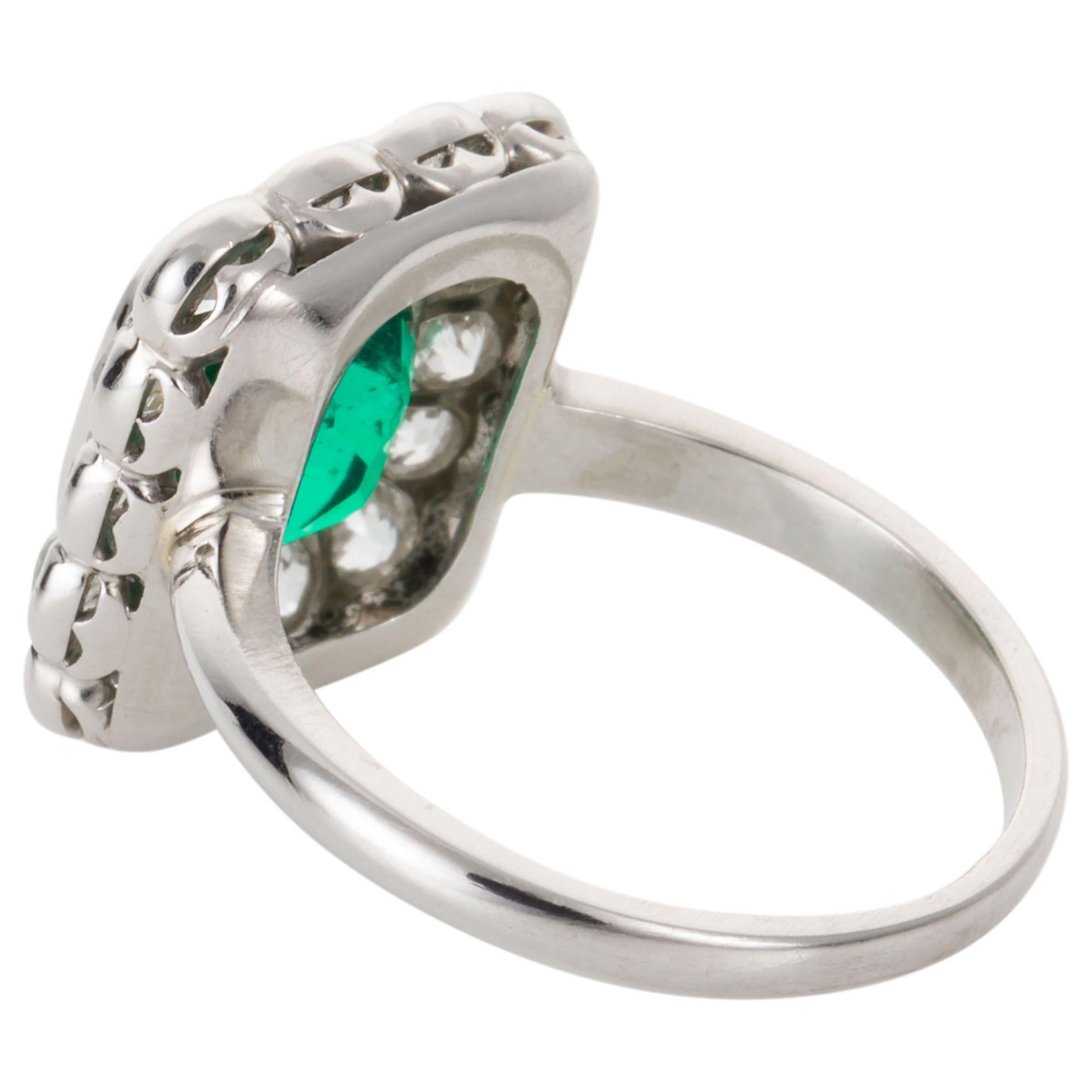 Victorian 2.27 Carat GIA Certified Colombian Emerald and Diamond Platinum Ring For Sale