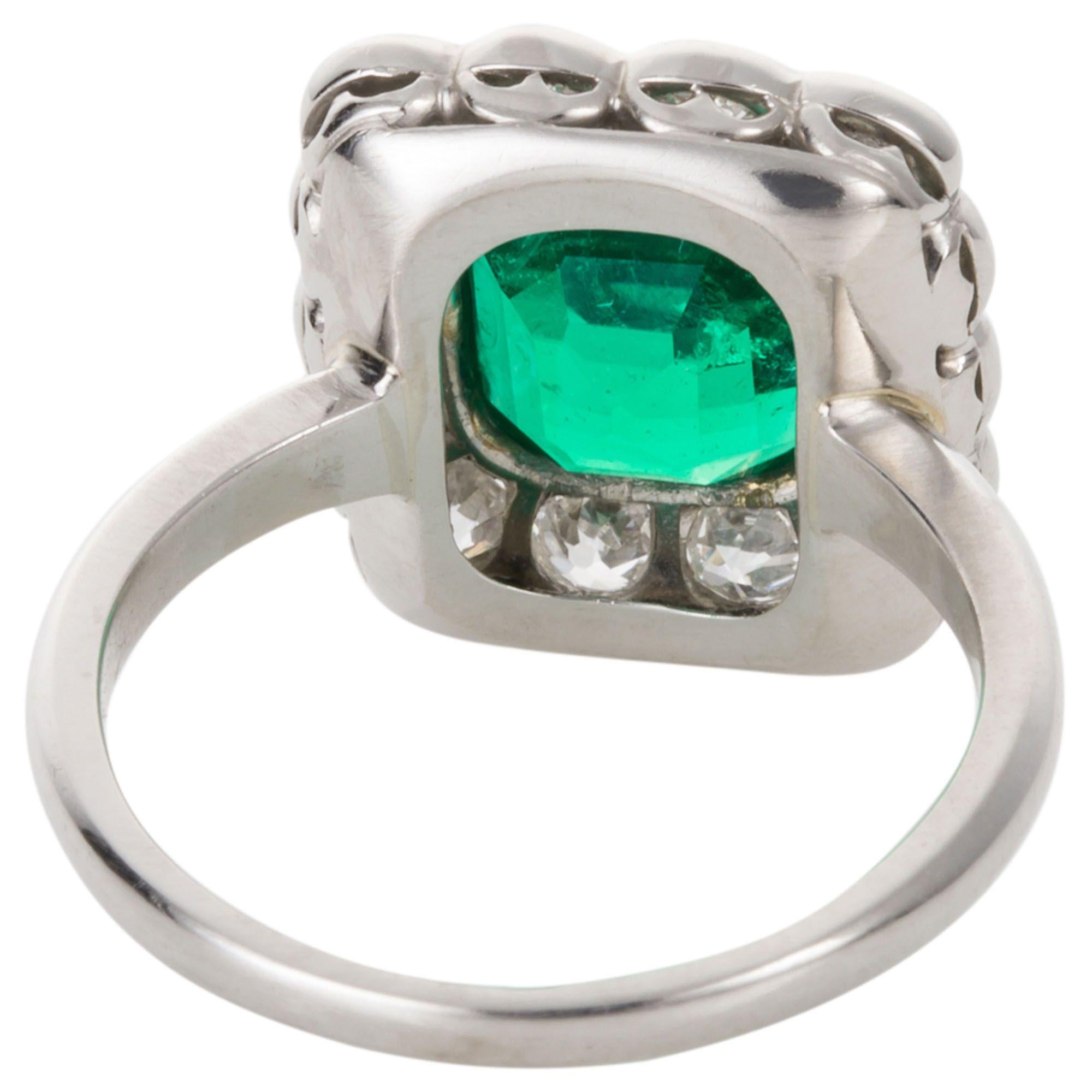 Emerald Cut 2.27 Carat GIA Certified Colombian Emerald and Diamond Platinum Ring For Sale