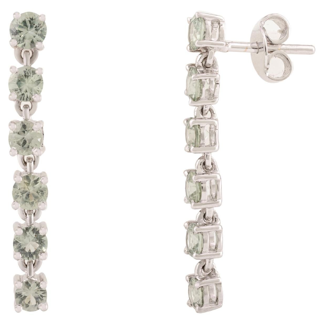 2.27 Carat Green Sapphire Cocktail Dangle Drop Earrings in 14k Solid White Gold