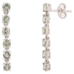 2.27 Carat Green Sapphire Cocktail Dangle Ears in 14k Solid White Gold (Boucles d'oreilles pendantes en or blanc massif)
