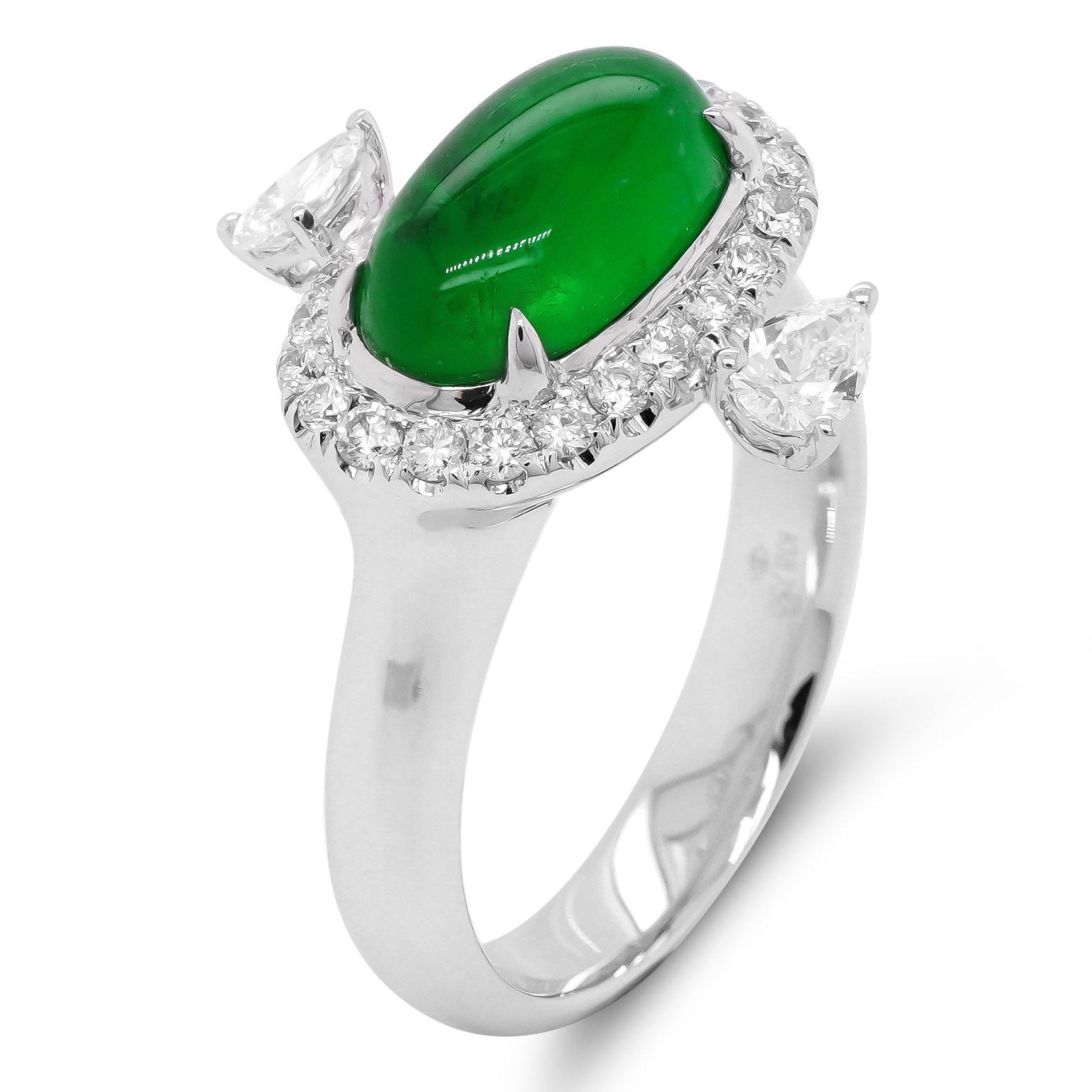 2.27 Carat 'Jade like' Colombian Emerald White Diamond Cocktail 18K Ring In New Condition In Hung Hom, HK