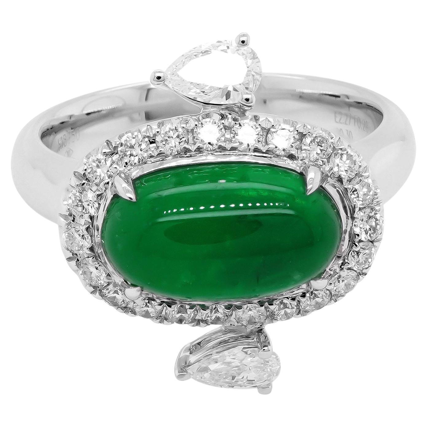 2.27 Carat 'Jade like' Colombian Emerald White Diamond Cocktail 18K Ring