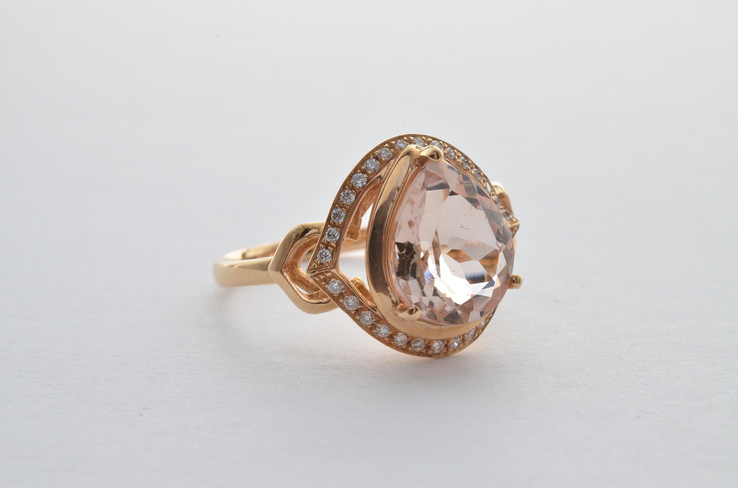 Pear Cut 2.27 Carat Morganite and Diamond Ring in 18 Karat Rose Gold For Sale