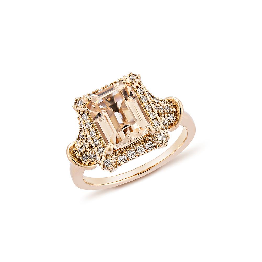 Contemporary 2.27 Carat Morganite Fancy Ring in 18Karat Rose Gold with White Diamond.    For Sale
