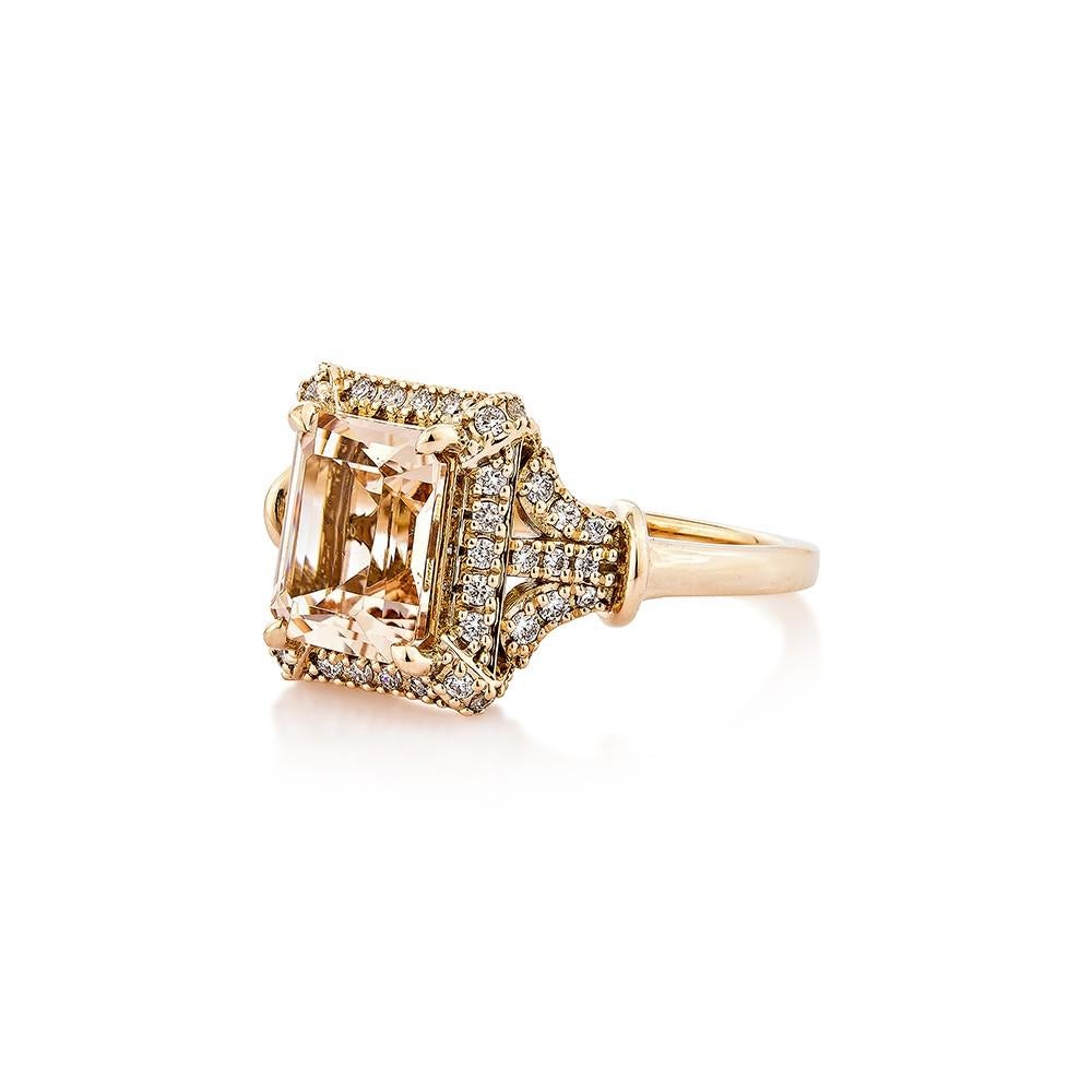 Octagon Cut 2.27 Carat Morganite Fancy Ring in 18Karat Rose Gold with White Diamond.    For Sale