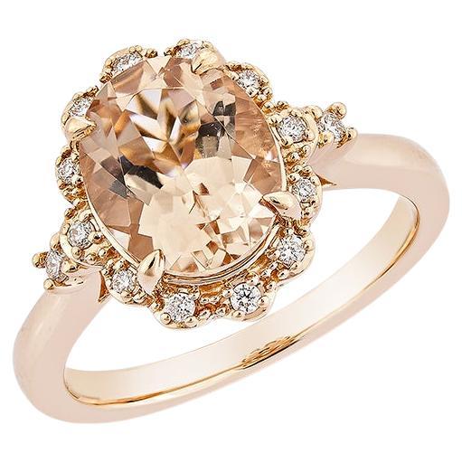 2.27 Carat Morganite Fancy Ring in 18Karat Rose Gold with White Diamond.   