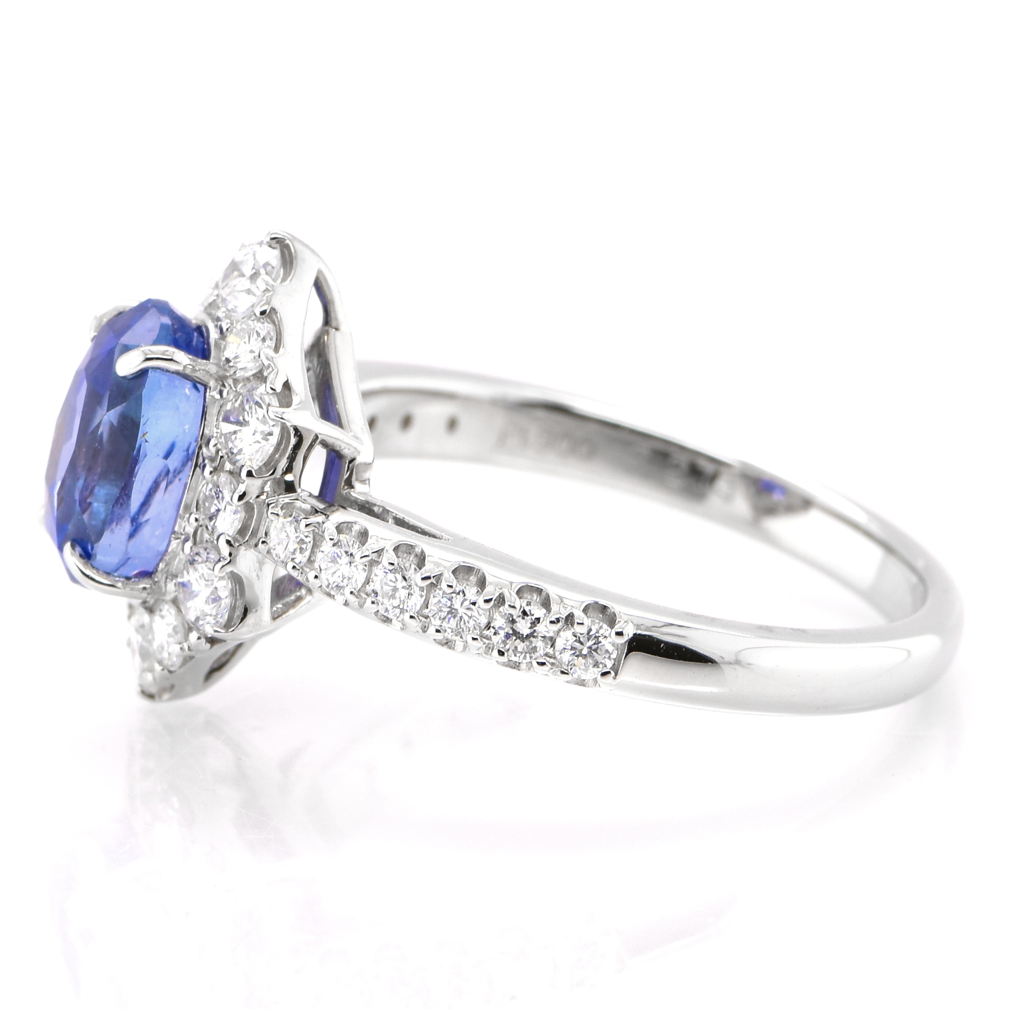 Oval Cut 2.27 Carat Natural Unheated, Ceylon Sapphire and Diamond Ring set in Platinum For Sale