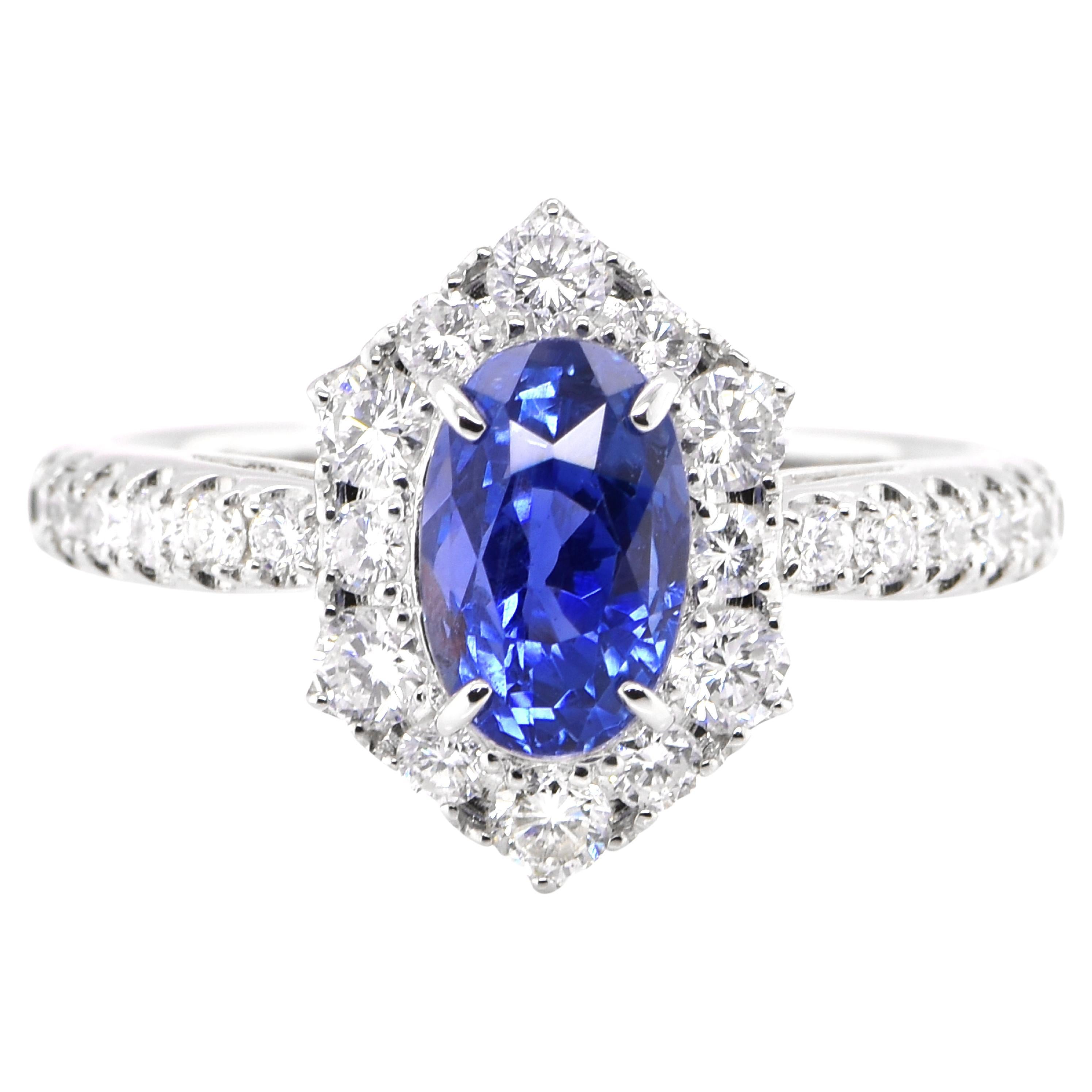 2.27 Carat Natural Unheated, Ceylon Sapphire and Diamond Ring set in Platinum For Sale