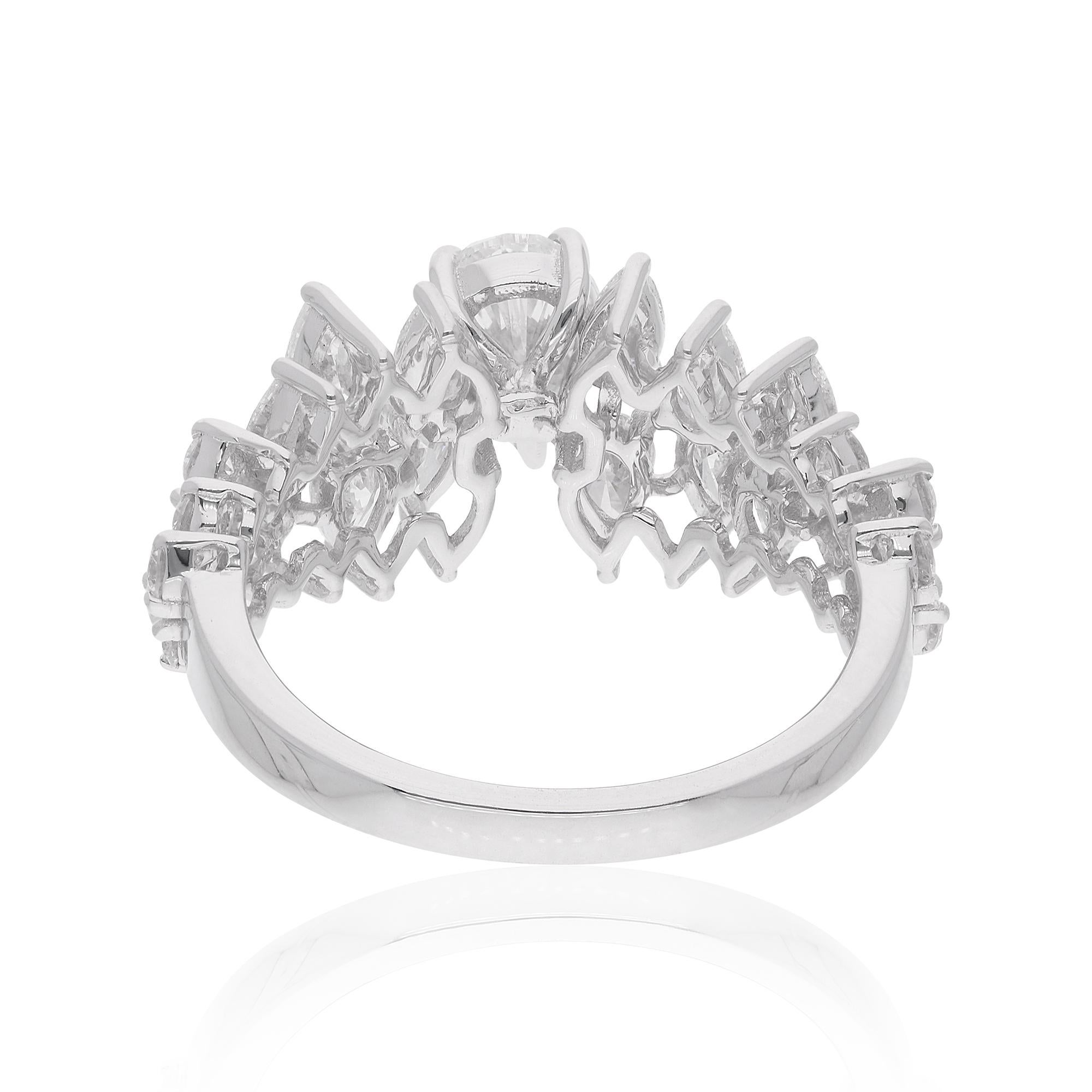 Modern 2.27 Carat Oval & Pear Diamond Promise Ring 18 Karat White Gold Handmade Jewelry For Sale