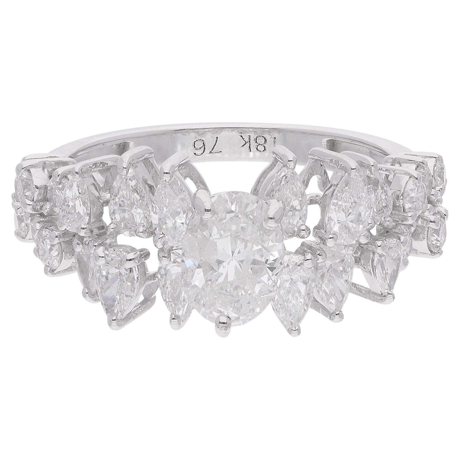 2.27 Carat Oval & Pear Diamond Promise Ring 18 Karat White Gold Handmade Jewelry For Sale