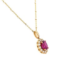 2.27 Carat Oval Ruby and RBC Diamond Gold Vintage Pendant Necklace