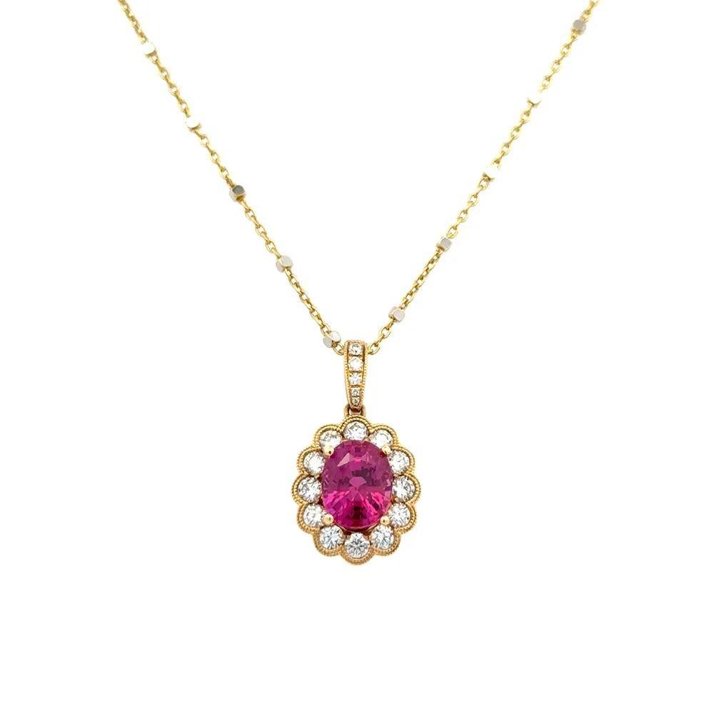 2,27 Karat Oval Rubin und RBC Diamant Gold Vintage Anhänger Halskette (Modernistisch) im Angebot