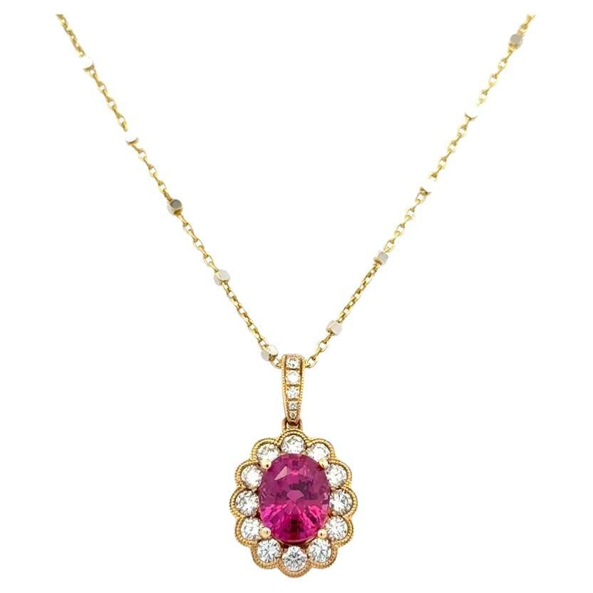 2.27 Carat Oval Ruby and RBC Diamond Gold Vintage Pendant Necklace