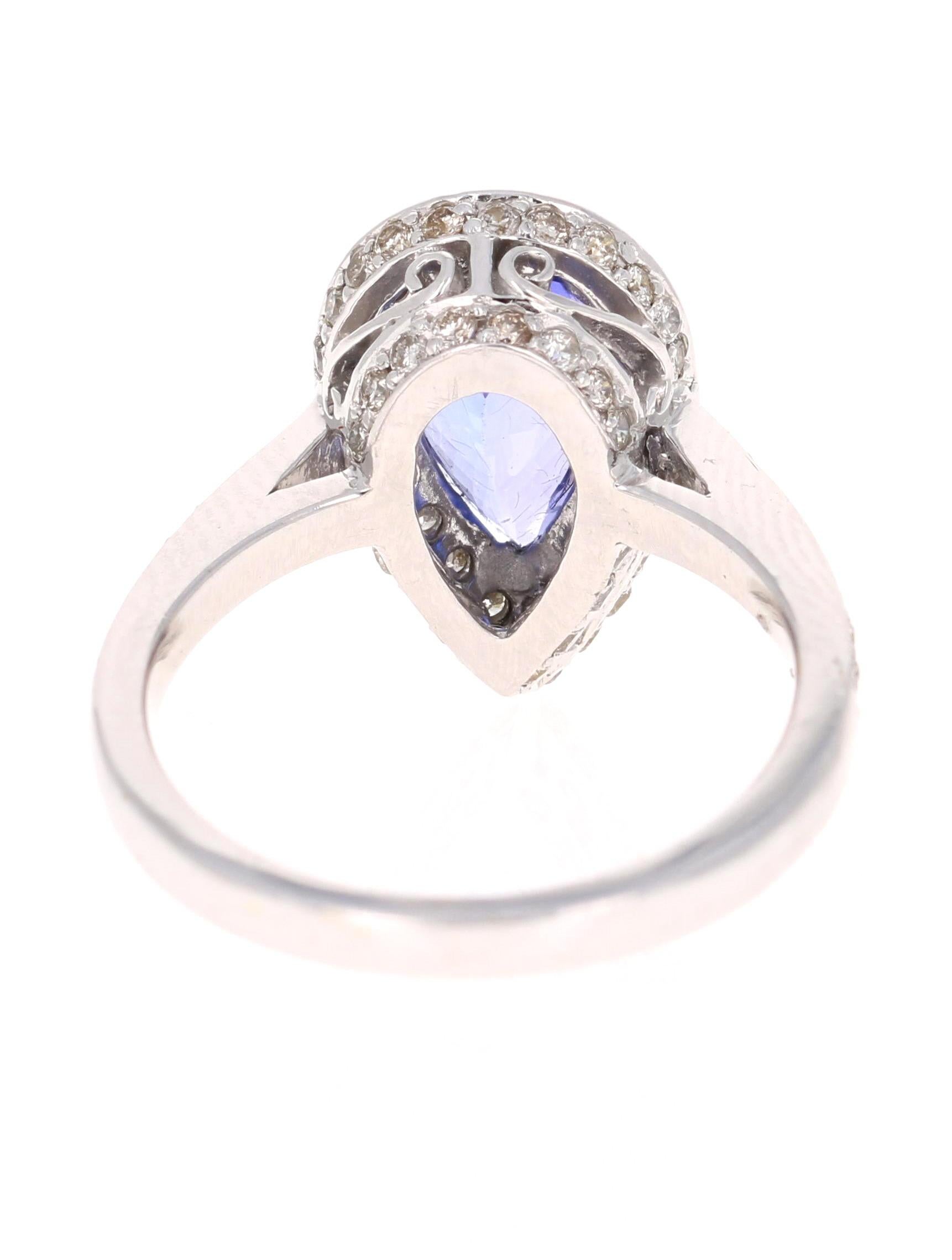 2.27 Carat Pear Cut Tanzanite Diamond Cocktail Ring 18 Karat White Gold In New Condition For Sale In Los Angeles, CA