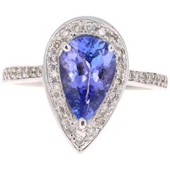 Bague cocktail en or blanc 18 carats avec tanzanite taille poire de 2,27 carats et diamants