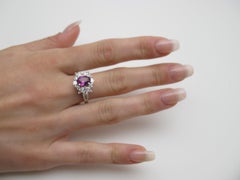 2.27 ct. Hot Pink Sapphire Oval, Diamond Marquise 18k White Gold Cocktail Ring